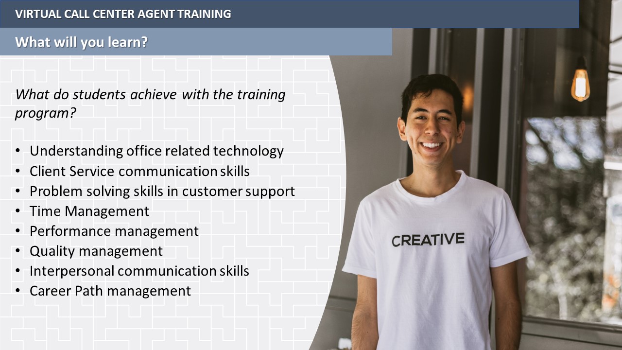 Virtual call center training program overview.